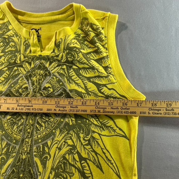 SK Apparel Youth L (10/12) Graphic Yellow Tank Top Cross Wings Tattoo Style - Picture 4 of 6
